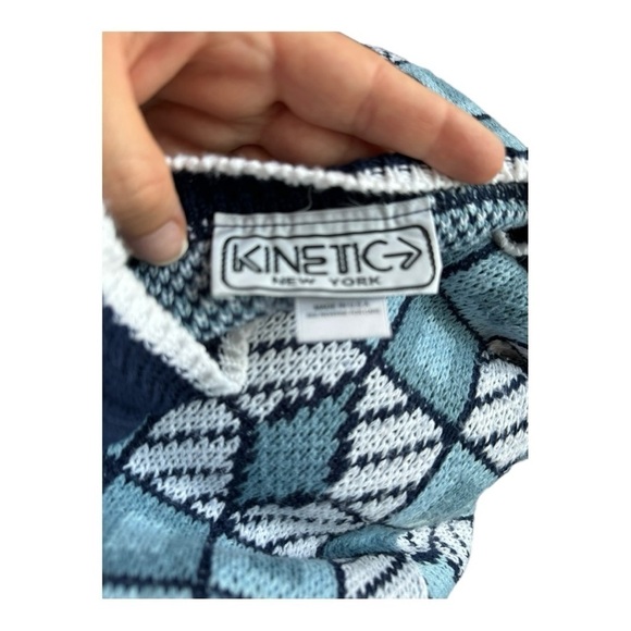 90s Geometric Grandpa Sweater Mens XLarge Blue White Retro  Unisex‎ - Picture 7 of 8